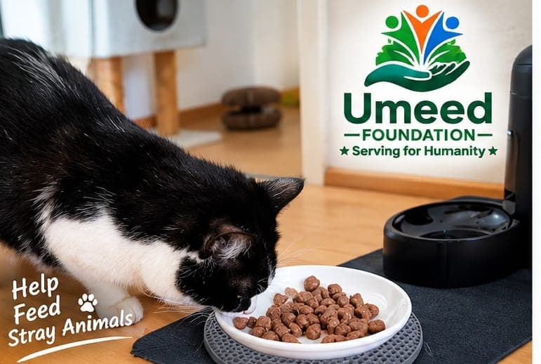 Help Feed Stray Animals - Tuxedo Cat Eating